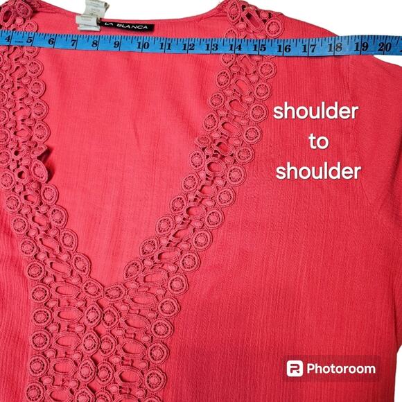 La Blanca Coral Pink Embroidered Lace Swimsuit Cover Up, Style #LB4CC55, Size L - Picture 11 of 11